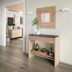 Mueble recibidor Oxys con espejo roble Canadian/grafito 92 cm