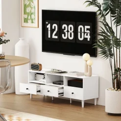 Mueble TV Alaska Homcom 3 cajones + 3 compartimentos blanco 45x120x34 cm