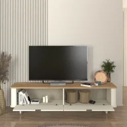 Mueble TV Bohema 2 puertas blanco/natural 46,6x180x47 cm