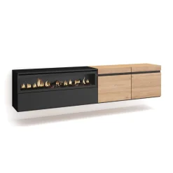 Mueble TV Kroma 3 puertas con chimenea flotante izquierda 45x203x34,6 cm