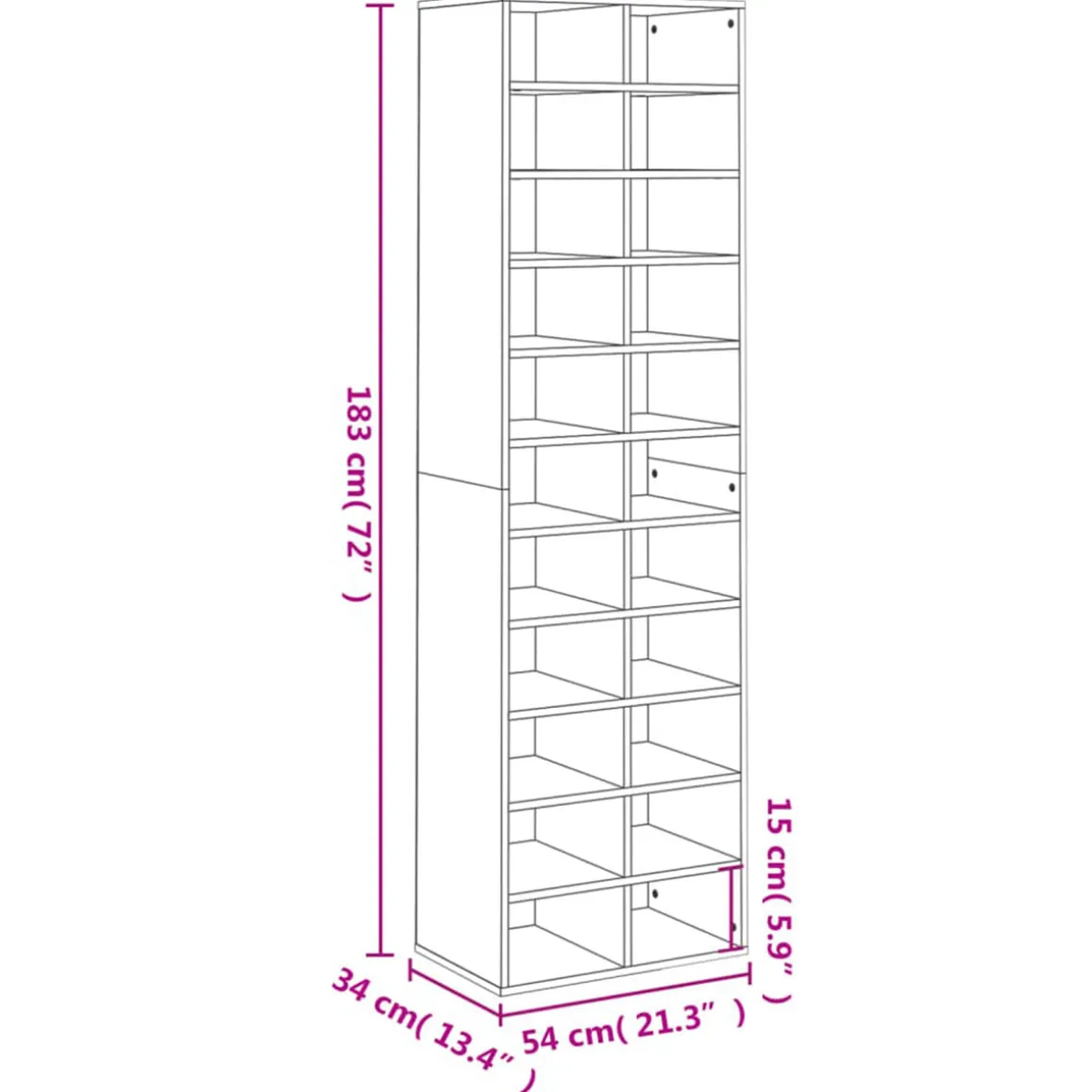 Mueble zapatero de madera 22 compartimentos 183x54x34 cm