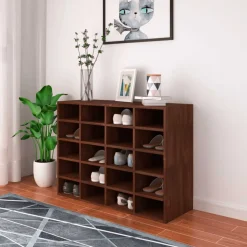 Mueble zapatero de madera 20 compartimentos roble oscuro 67,5x92x30 cm