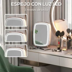 Nevera de cosméticos Homcom 6L espejo + luz LED blanco 35,6x24,3x19,4 cm
