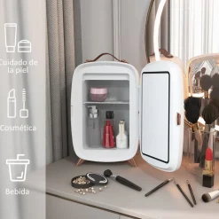Nevera de cosméticos Homcom 6L espejo + luz LED blanco 35,6x24,3x19,4 cm