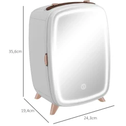 Nevera de cosméticos Homcom 6L espejo + luz LED blanco 35,6x24,3x19,4 cm