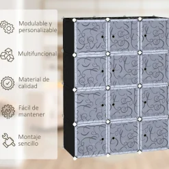 Organizador modular Lume Homcom 12 cubos personalizable blanco/negro 145x111x45 cm