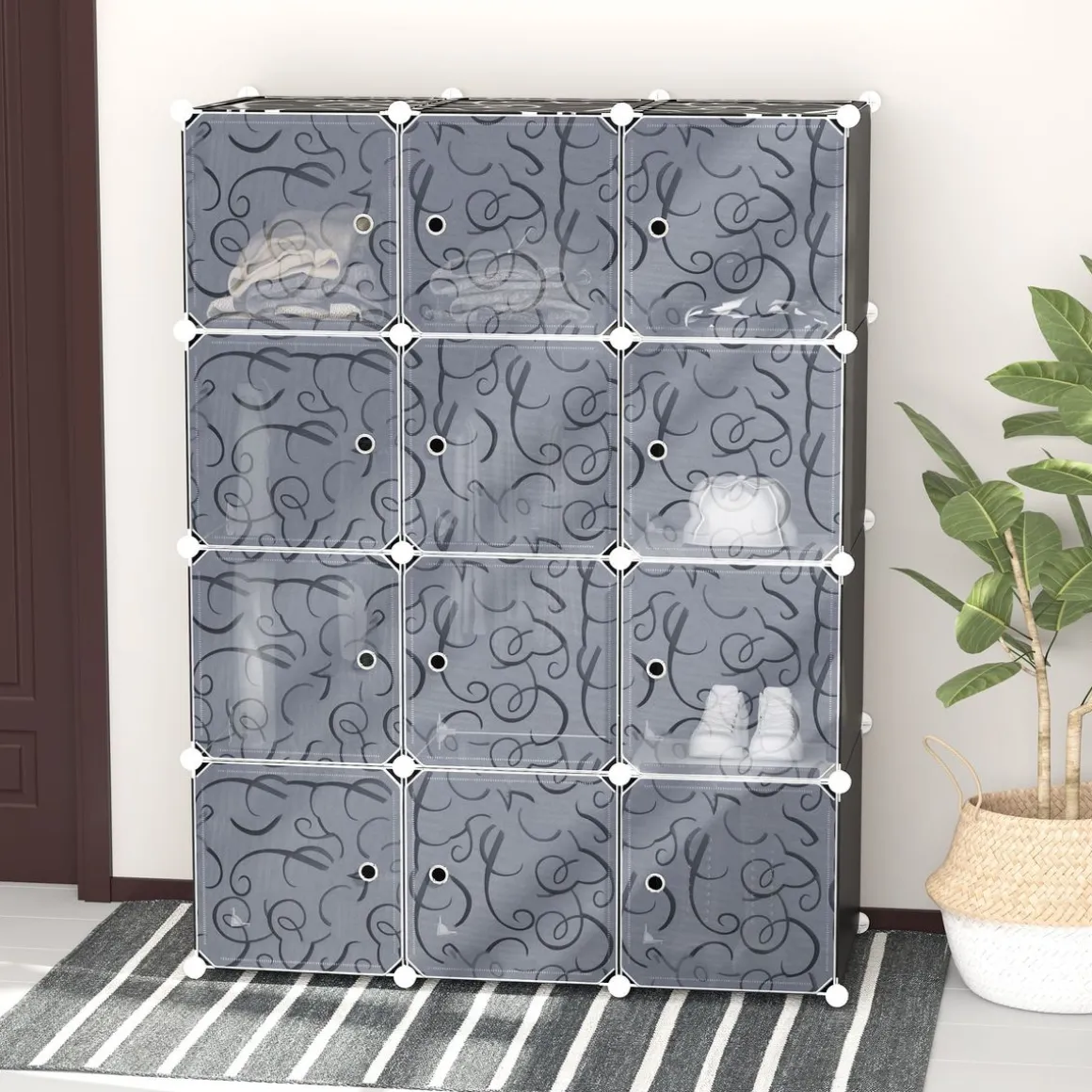 Organizador modular Lume Homcom 12 cubos personalizable blanco/negro 145x111x45 cm