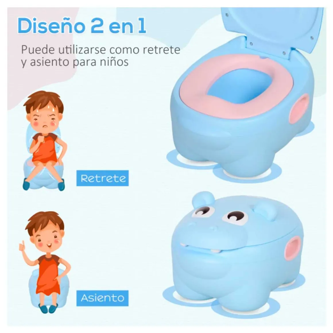 Orinal infantil Homcom 2 en 1 hipopótamo 23x30x40 cm