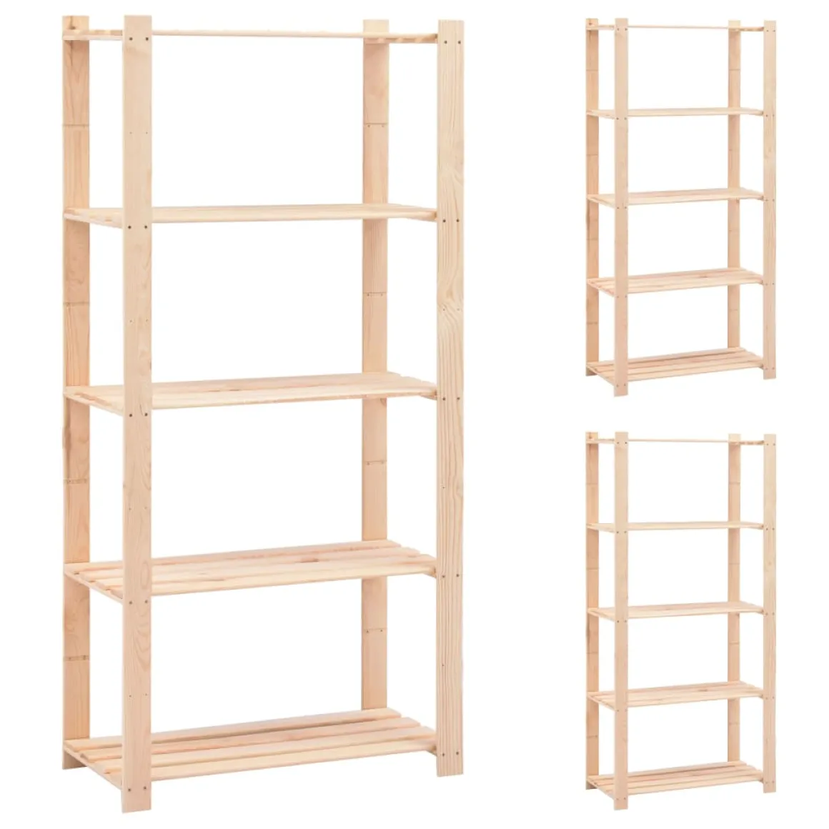 Pack 3 estanterías Nordic 5 niveles natural 170x80x38 cm