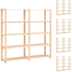 Pack 5 estanterías Solid 5 niveles natural 170x38x170 cm