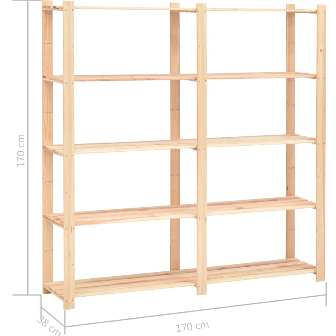 Pack 5 estanterías Solid 5 niveles natural 170x38x170 cm