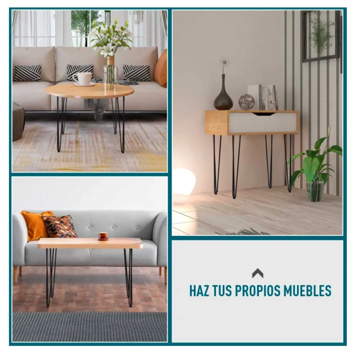 Pack 4 patas para mesa Homcom con protectores negro 71x12x12 cm