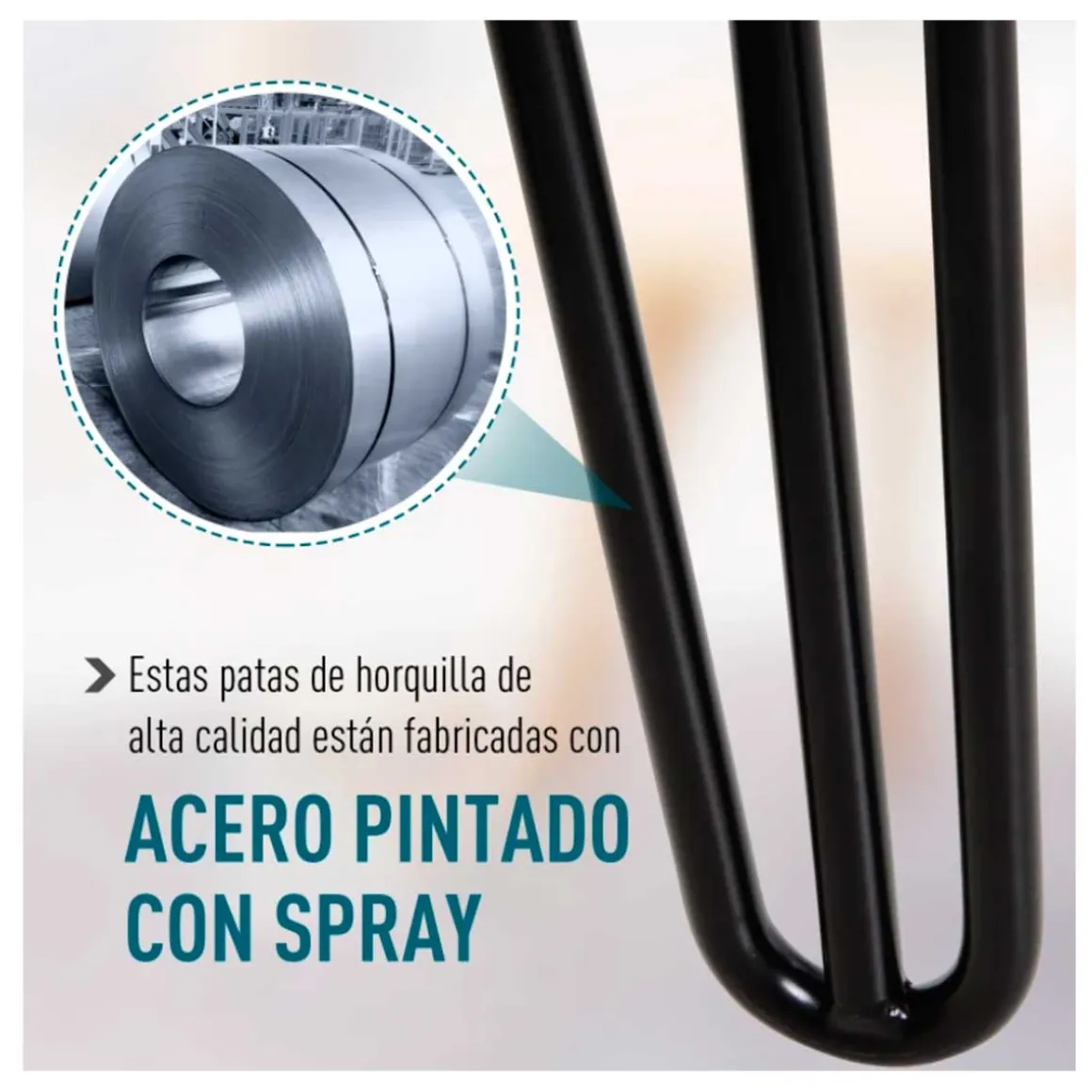 Pack 4 patas para mesa Homcom con protectores negro 71x12x12 cm