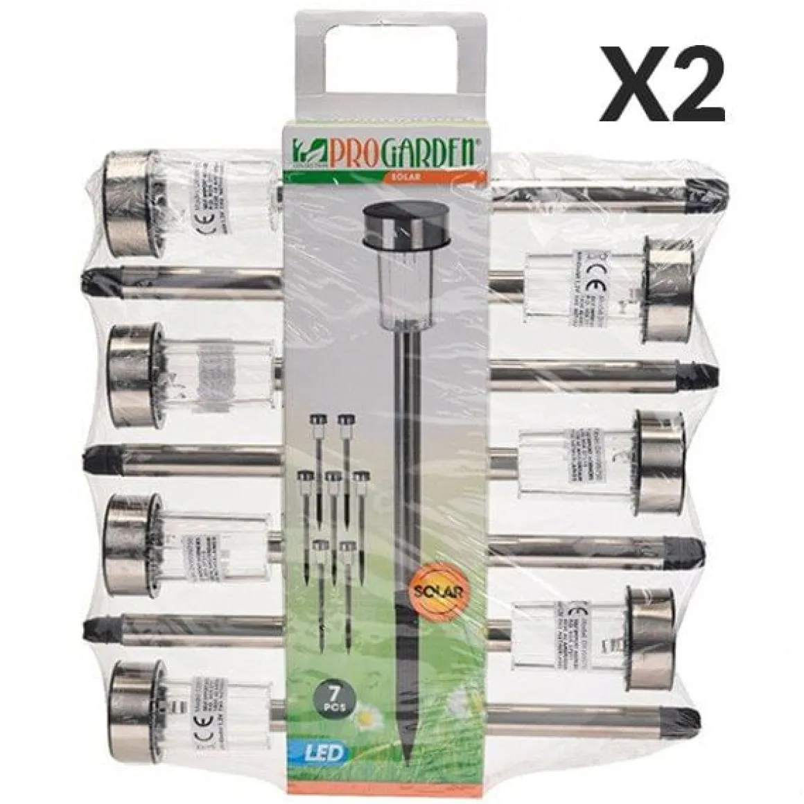 Pack 14 Piquetas solares Pro Garden 33cm inox