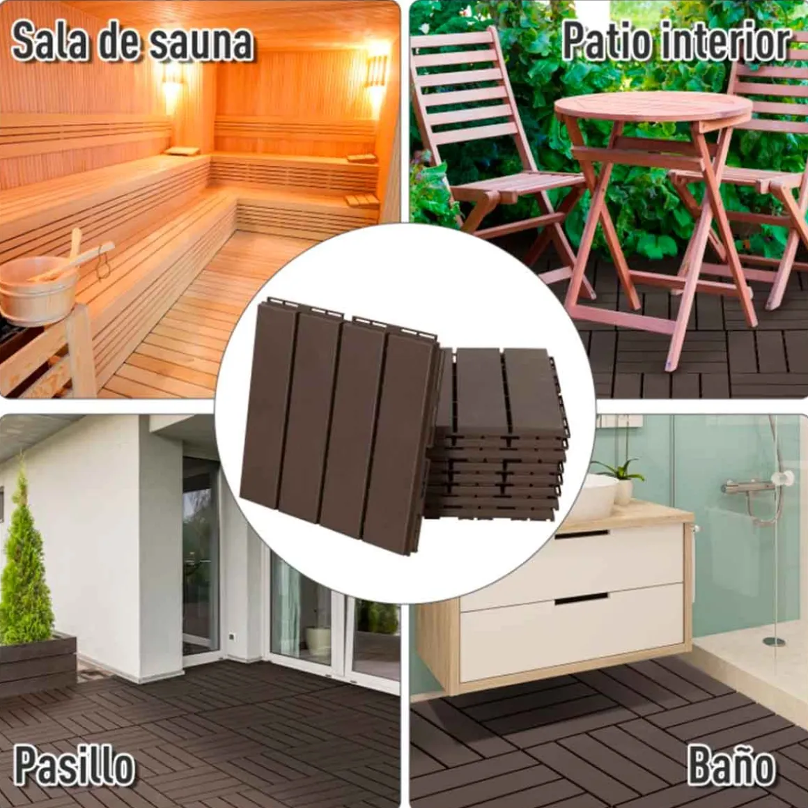 Pack de 9 baldosas Outsunny para suelo cuadradas 0,81 m² 9pzs marrón 30x30 cm