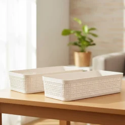 Pack de 2 cestas organizativas beige 6x13x25 cm