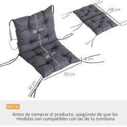 Pack de 2 cojines para silla Outsunny con cordones gris 8x50x98 cm