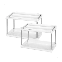 Pack de 2 estanterías 2 alturas + bandeja extraíble blanco 25,5x37,5x19 cm