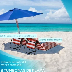 Pack de 2 esterillas de playa Outsunny blanco/rojo 40x142x51 cm