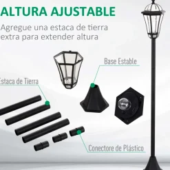 Pack de 2 farolas de exterior Outsunny con 2 luces LED 3500k impermeable negro 129x18,5x18,5 cm
