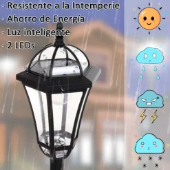 Pack de 2 farolas de exterior Outsunny con 2 luces LED 3500k impermeable negro 129x18,5x18,5 cm