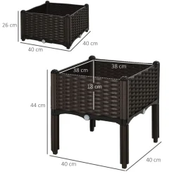 Pack de 2 jardineras Iceland Outsunny orificios para drenaje patas negro 44x80x40 cm