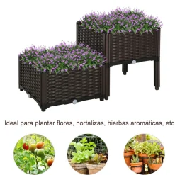 Pack de 2 jardineras Iceland Outsunny orificios para drenaje patas negro 44x80x40 cm