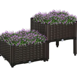 Pack de 2 jardineras Iceland Outsunny orificios para drenaje patas negro 44x80x40 cm