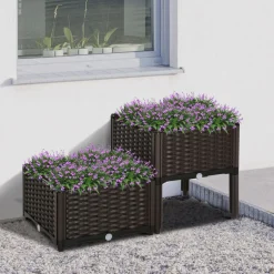 Pack de 2 jardineras Iceland Outsunny orificios para drenaje patas negro 44x80x40 cm