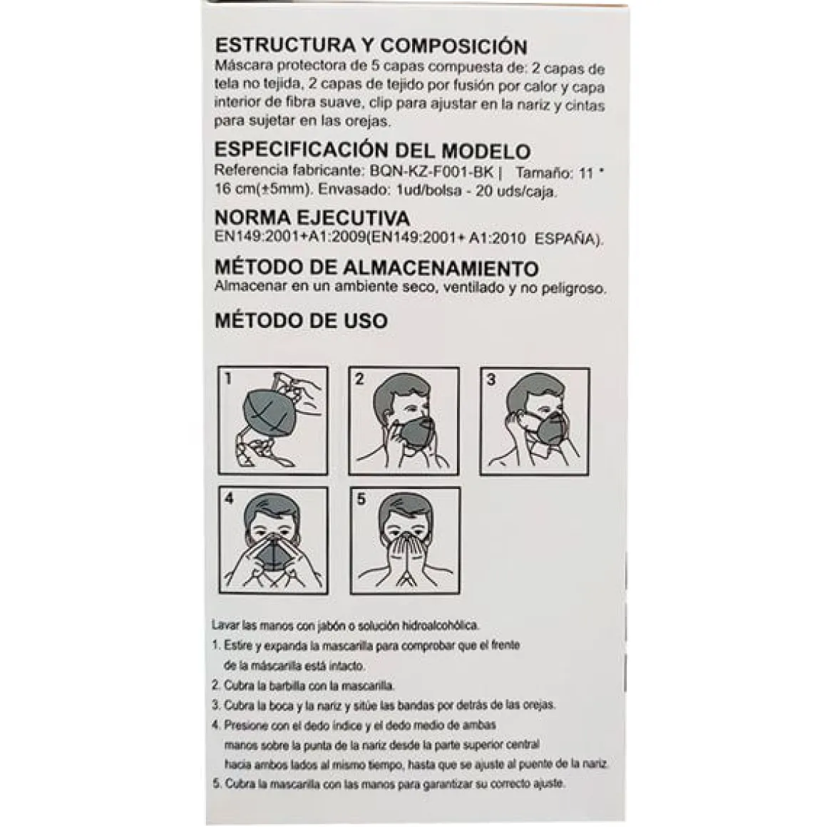 Pack de 20 Mascarillas FFP2 desechables negro
