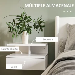 Pack de 2 mesitas de noche Jimena Homcom 1 cajón + 1 estante blanco
