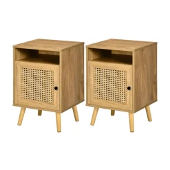 Pack de 2 mesitas de noche Shir Homcom con puerta + estante natural 60x39x35 cm