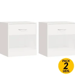 Pack de 2 mesitas de noche 1 cajón 1 estante blanco 38x36,5x30,5 cm