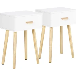 Pack de 2 mesitas de noche Florida Homcom 1 cajón blanco/natural 60x40,5x30,5 cm
