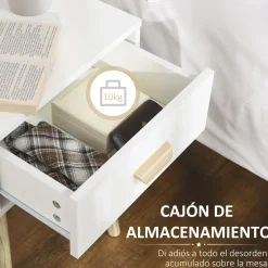 Pack de 2 mesitas de noche Florida Homcom 1 cajón blanco/natural 60x40,5x30,5 cm