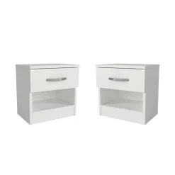 Pack de 2 mesitas de noche Lube 1 cajón y 1 estante blanco 40x40x28 cm