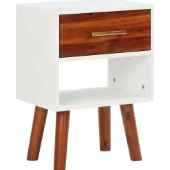 Pack de 2 mesitas de noche Roll cajón + estante blanco/madera 57x40x30 cm