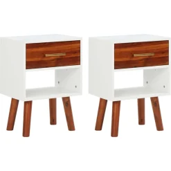 Pack de 2 mesitas de noche Roll cajón + estante blanco/madera 57x40x30 cm