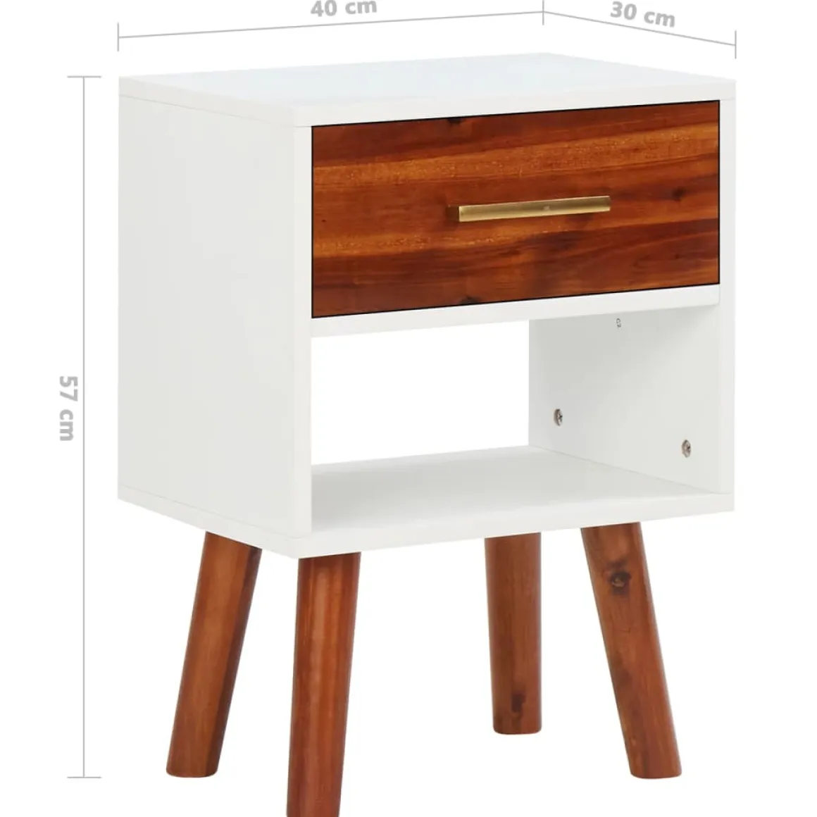 Pack de 2 mesitas de noche Roll cajón + estante blanco/madera 57x40x30 cm