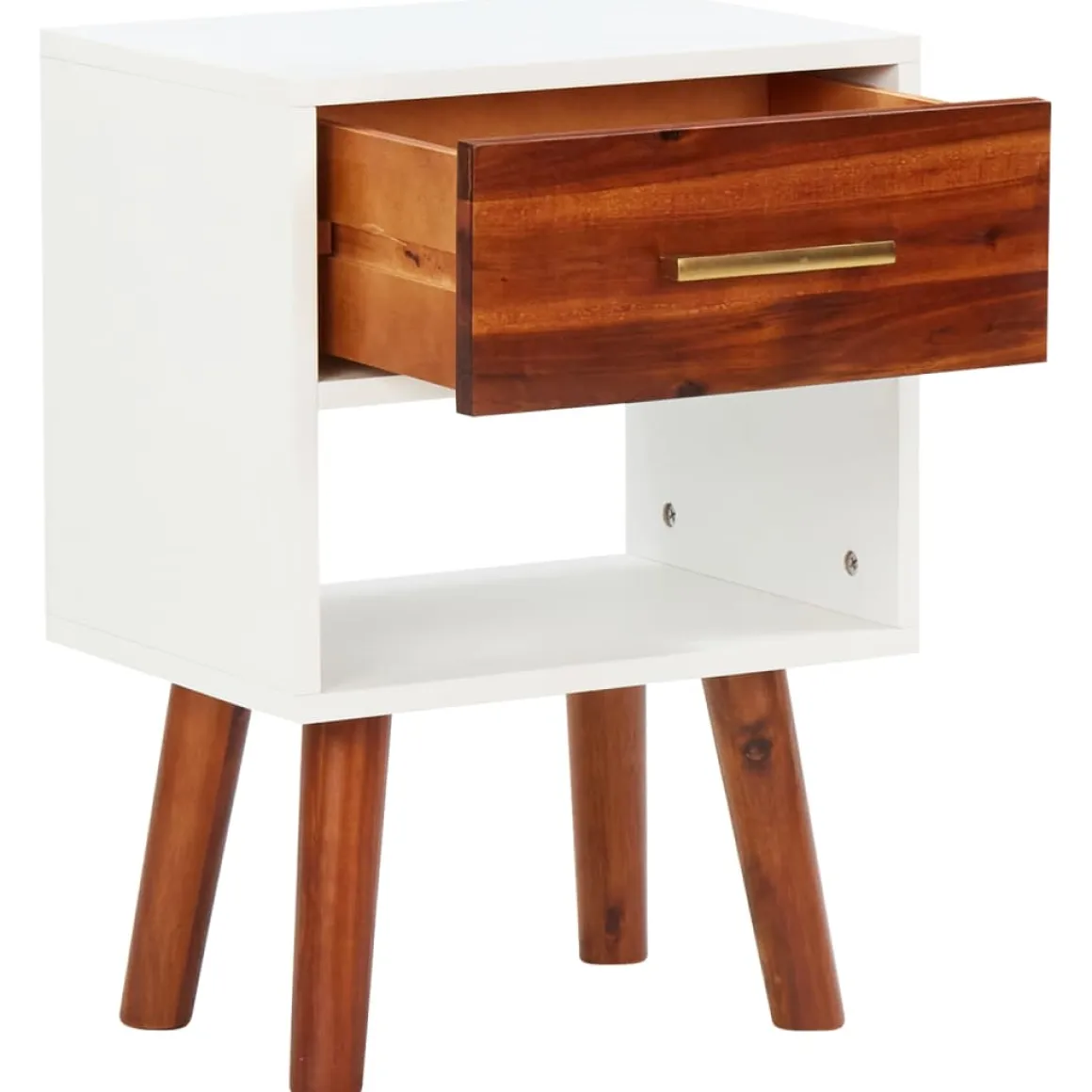 Pack de 2 mesitas de noche Roll cajón + estante blanco/madera 57x40x30 cm