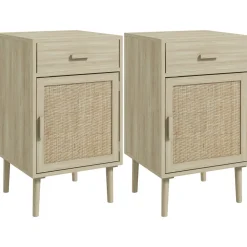 Pack de 2 mesitas de noche Pacific Homcom con cajón + armario roble 68,5x40x40 cm