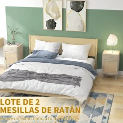 Pack de 2 mesitas de noche Pacific Homcom con cajón + armario roble 68,5x40x40 cm