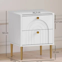 Pack de 2 mesitas de noche Akira Homcom 2 cajones blanco 50x40x35 cm