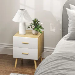 Pack de 2 mesitas de noche Asger 2 cajones roble 50x40 cm