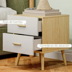 Pack de 2 mesitas de noche Asger 2 cajones roble 50x40 cm
