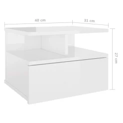 Pack de 2 mesitas de noche flotantes 1 cajón 2 estantes blanco brillo 27x40x31 cm