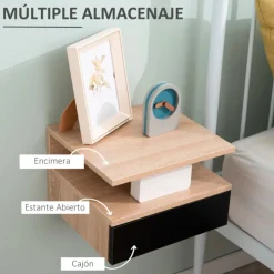 Pack de 2 mesitas de noche Homcom flotantes 1 cajón + 1 estante abierto 22,5x35x32 cm