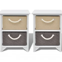 Pack de 2 mesitas de noche Ofelia 2 cajones con asa de cuerda blanco 48x35x27 cm