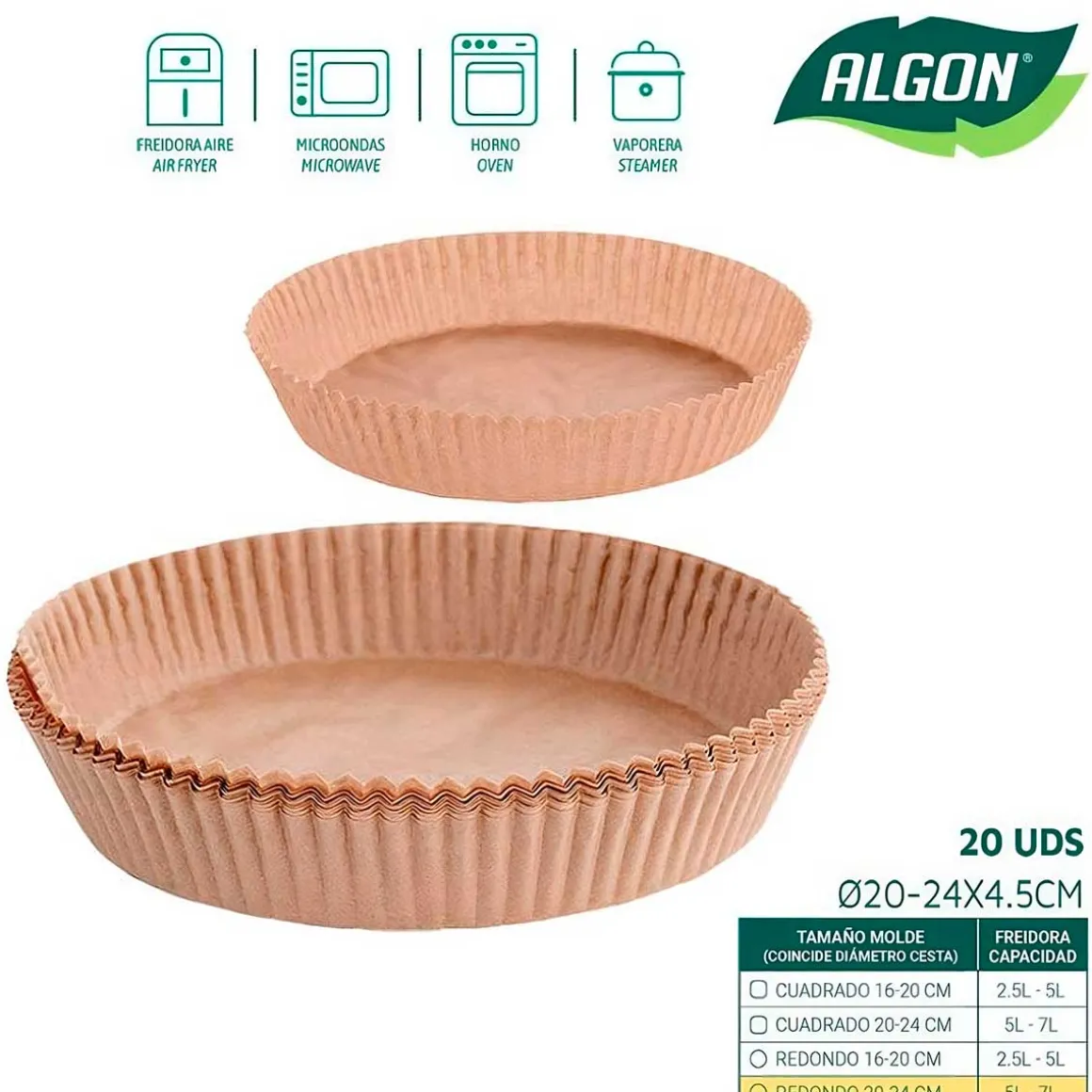 Pack de 20 papeles de freidora de aire Algon 5-7L marrón Ø24 cm