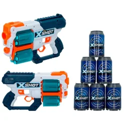Pack de 2 pistolas X-Shot Xcess 24 dardos 6 botes +8A blanco/azul
